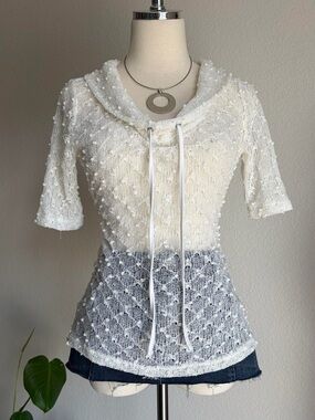 Skye's the Limit Cream Lace Knit Short-Sleeve